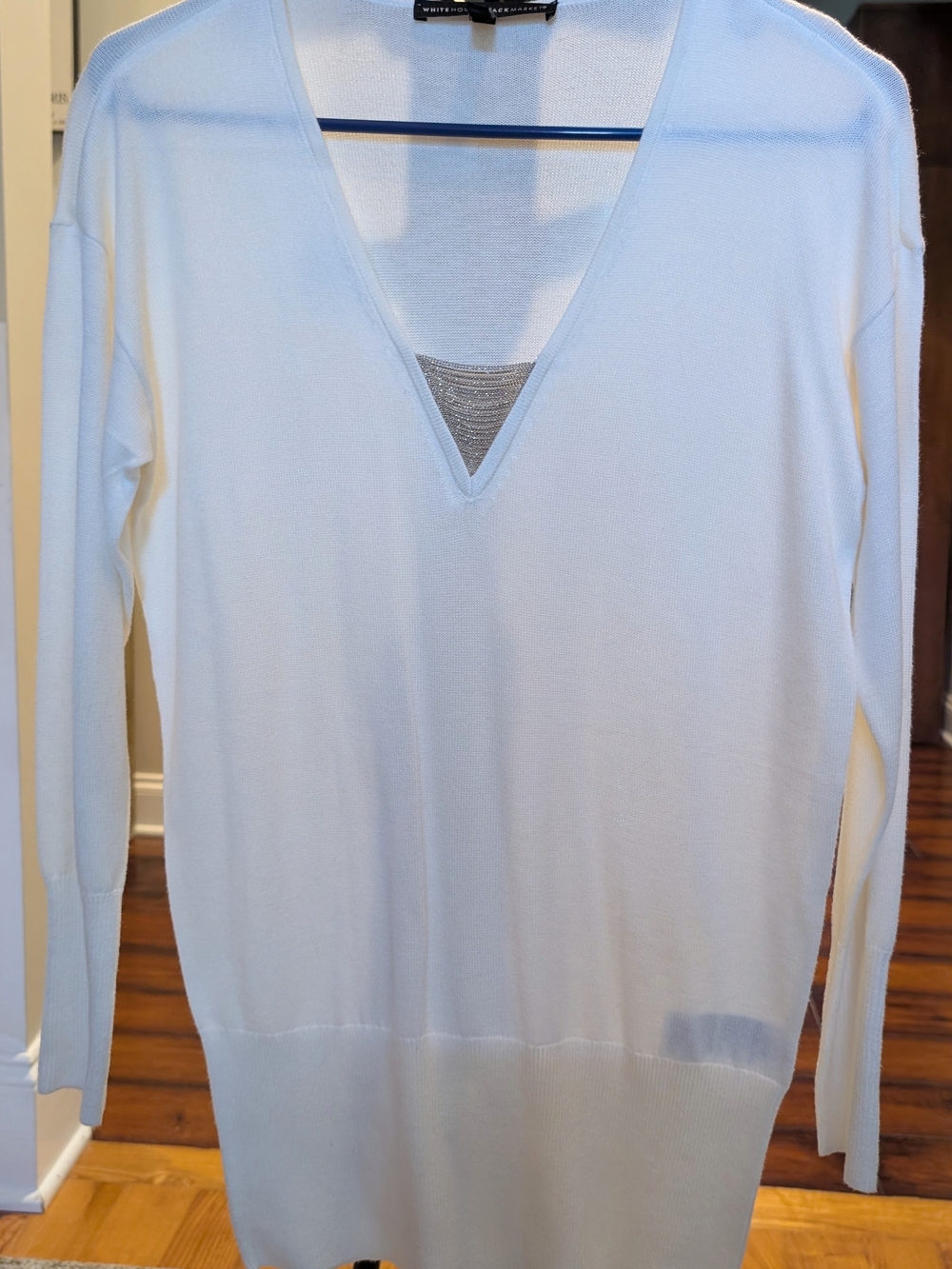 White House Black Market White V-Neck Sweater Tunic